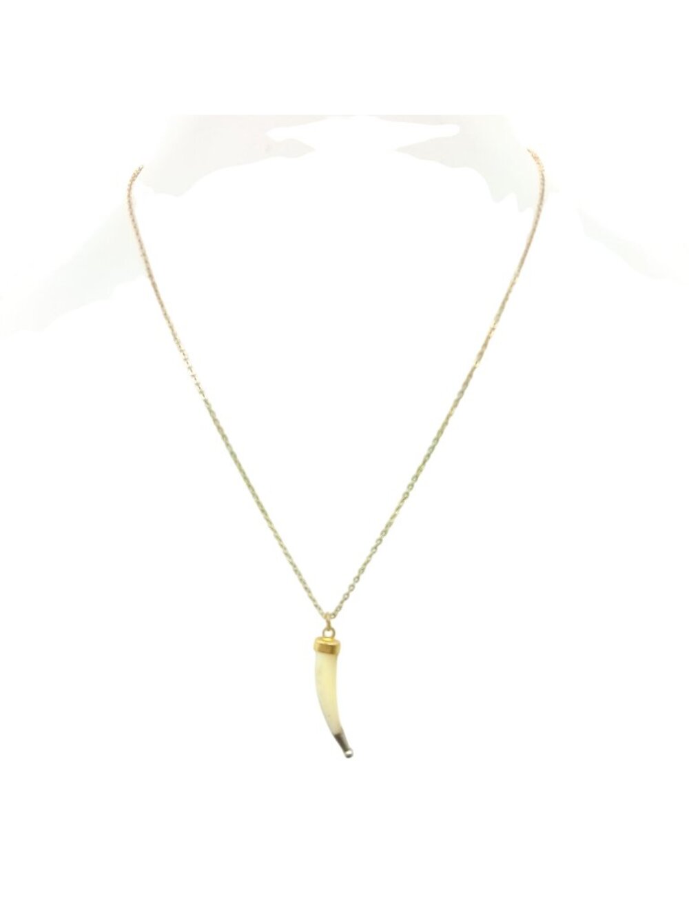 SU Gold-Tone Chain Necklace with Mother of Pearl Horn Pendant Vintage Jewelry